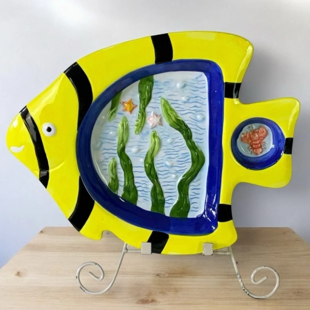Tropical Angel Fish Design Dip Bowl Decorative Platter Tray 13 Inches